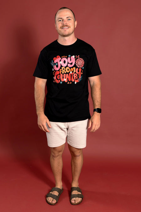Joy From Country Black Cotton Crew Neck Unisex T-Shirt