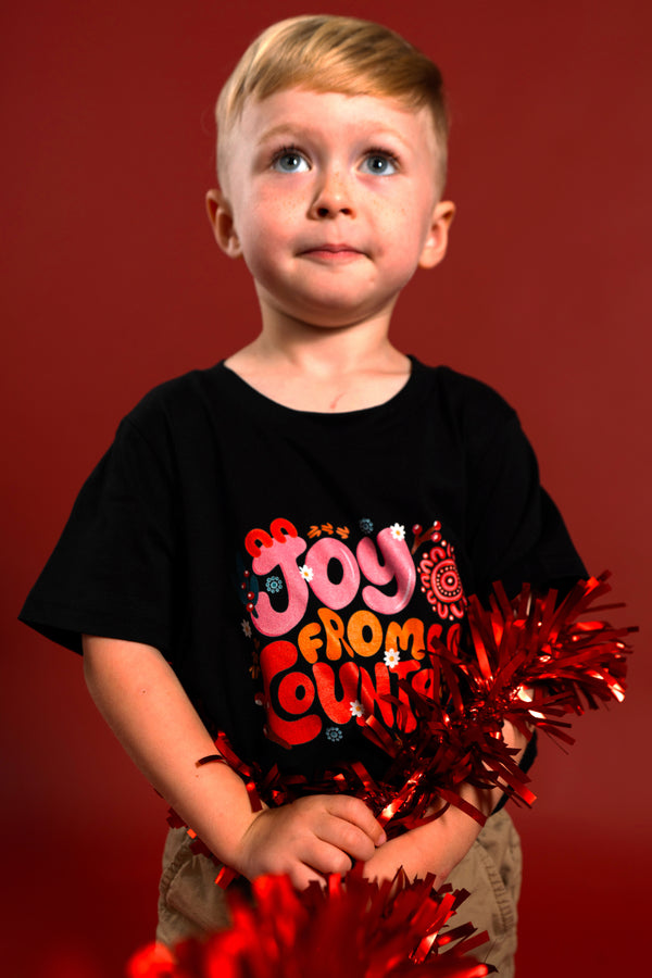 Joy From Country Black Cotton Crew Neck Kids T-Shirt