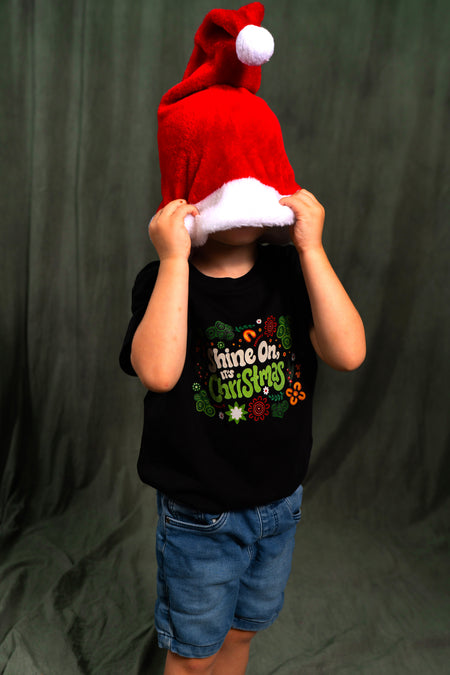 Shine On, It's Christmas Black Cotton Crew Neck Kids T-Shirt
