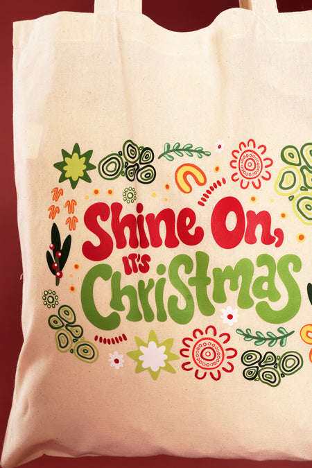 Shine On, It's Christmas Natural Long Handle Cotton Tote Bag