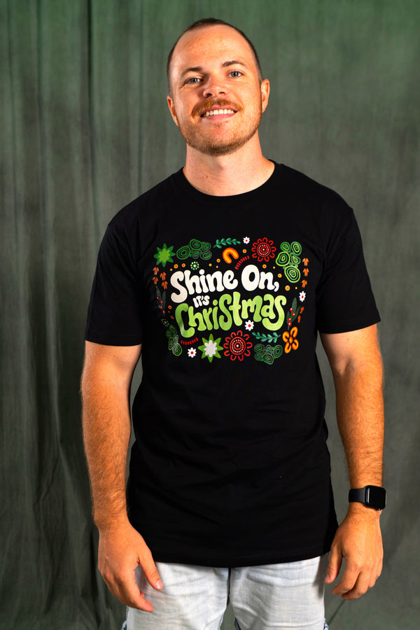 Shine On, It's Christmas Black Cotton Crew Neck Unisex T-Shirt