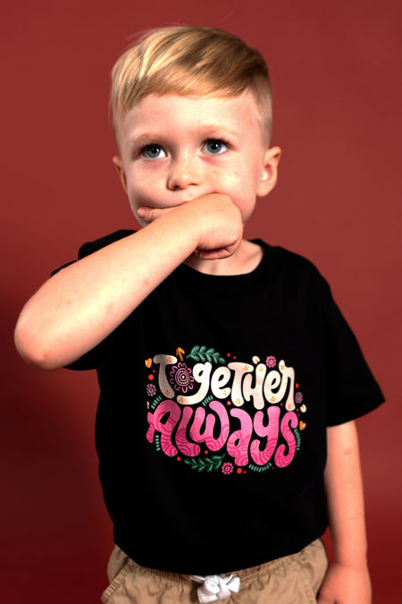 Together Always Black Cotton Crew Neck Kids T-Shirt