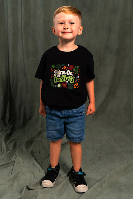 Shine On, It's Christmas Black Cotton Crew Neck Kids T-Shirt