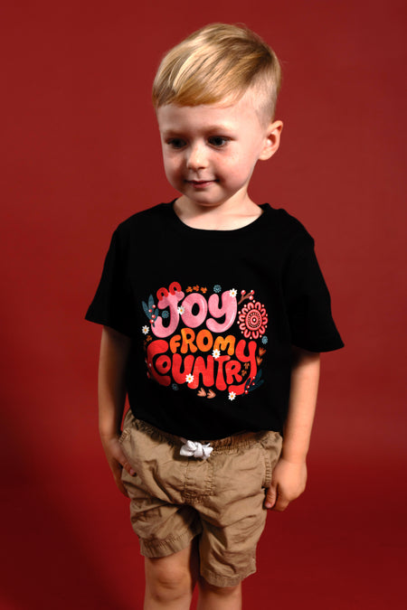 Joy From Country Black Cotton Crew Neck Kids T-Shirt