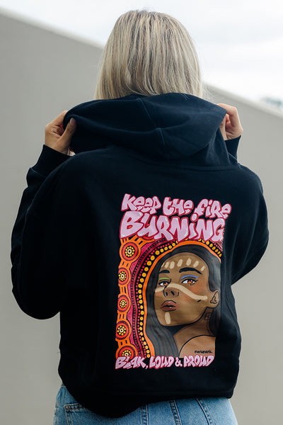 Fire Within NAIDOC 2024 Black Cotton Blend Women's Cropped Hoodie