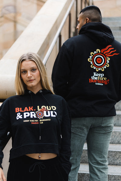 Blak, Loud & Proud NAIDOC 2024 Black Cotton Blend Women's Cropped Hoodie