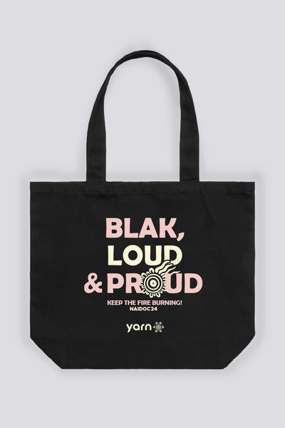 Blak, Loud & Proud Pink NAIDOC 2024 Black Cotton Canvas Tote Bag
