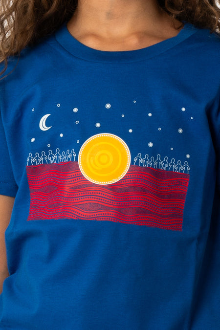 The Night Sky Flag Royal Blue Cotton Crew Neck Kids T-Shirt