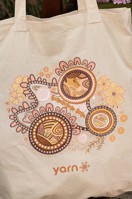 Rebirth Khaki Long Handle Cotton Tote Bag