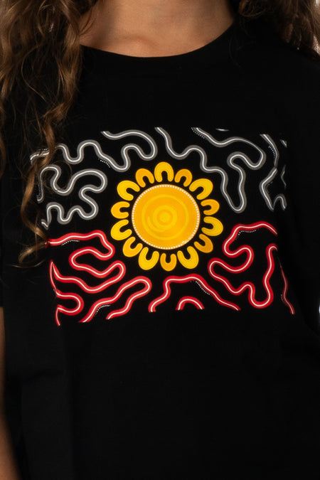 Threaded Together Flag Black Cotton Crew Neck Kids T-Shirt