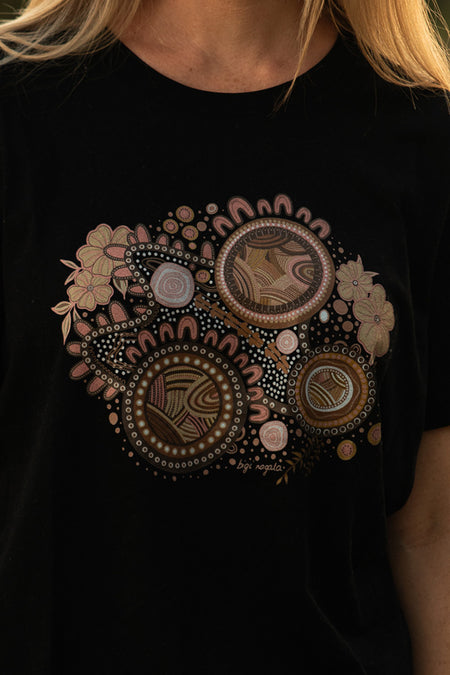 Rebirth Black Cotton Crew Neck Women's T-Shirt