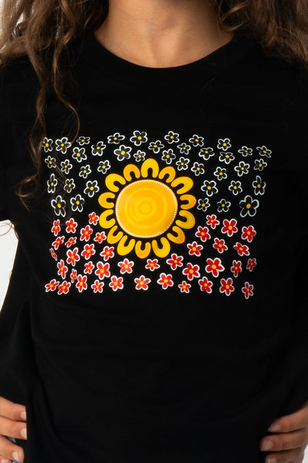 Wildflowers in the Sun Flag Black Cotton Crew Neck Kids T-Shirt
