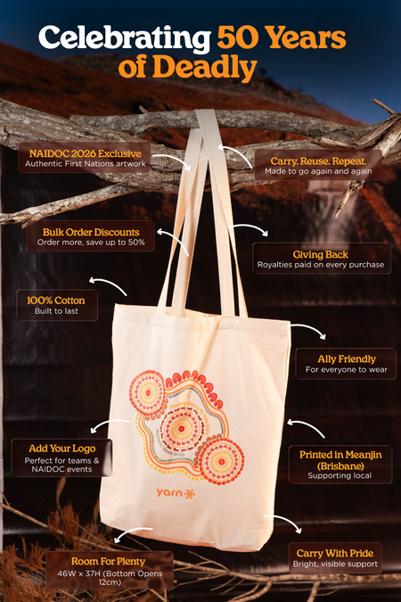 NAIDOC Week 2026 Dark Blue Long Handle Cotton Tote Bag