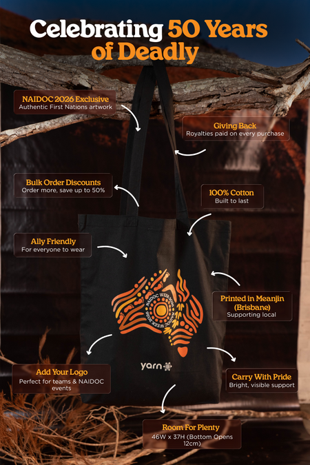Standing Strong NAIDOC 2026 Black Long Handle Cotton Tote Bag