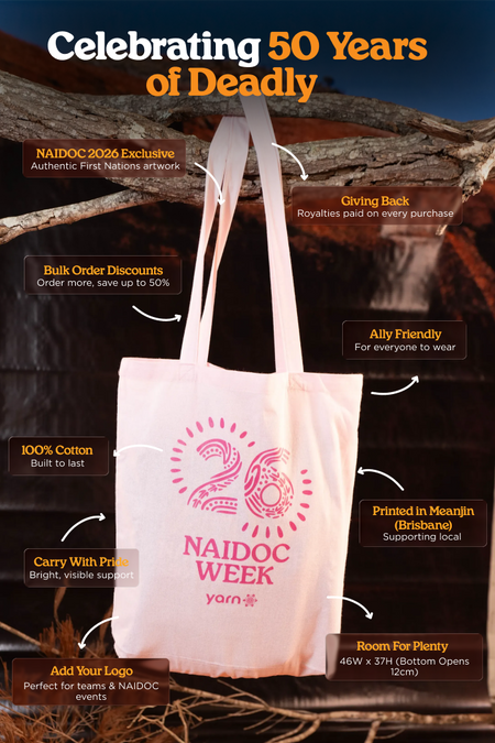 (Bulk) Celebrate NAIDOC 2026 Pink Long Handle Cotton Tote Bag