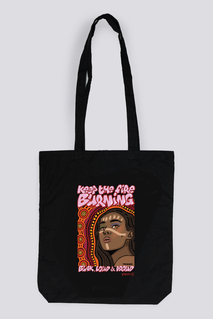 Fire Within NAIDOC 2024 Black Long Handle Cotton Tote Bag