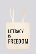 "Literacy is Freedom" Long Handle Natural Cotton Tote Bag
