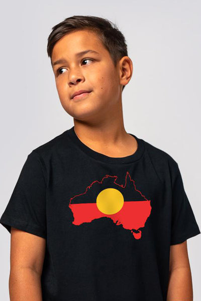 "Raise the Flag" Aboriginal Flag (Australia) Black Cotton Crew Neck Kids T-Shirt