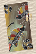 Aboriginal Art Bath Sand Free-Barramundi Hunt Beach Towel-Yarn Marketplace