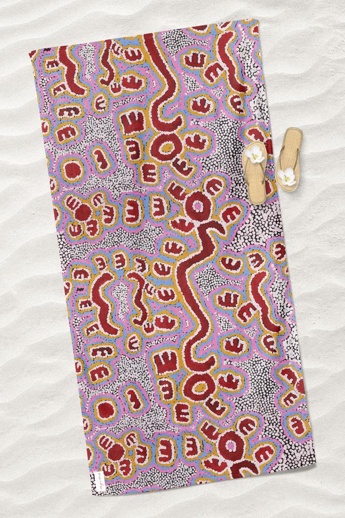 Aboriginal Art Bath Sand Free-Brush-tail Possum Beach Towel-Yarn Marketplace