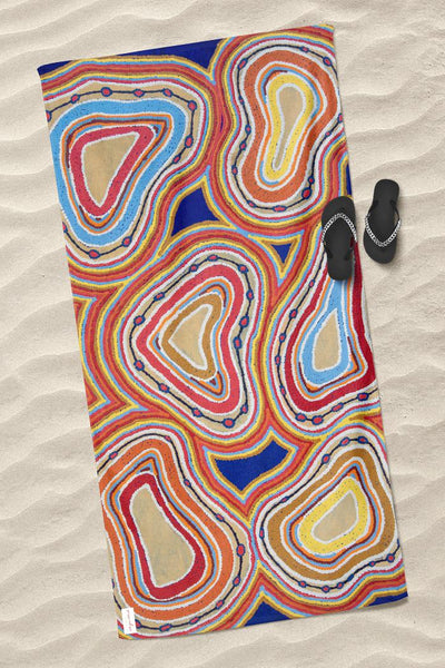 Aboriginal Art Bath Sand Free-Emu Dreaming Beach Towel-Yarn Marketplace