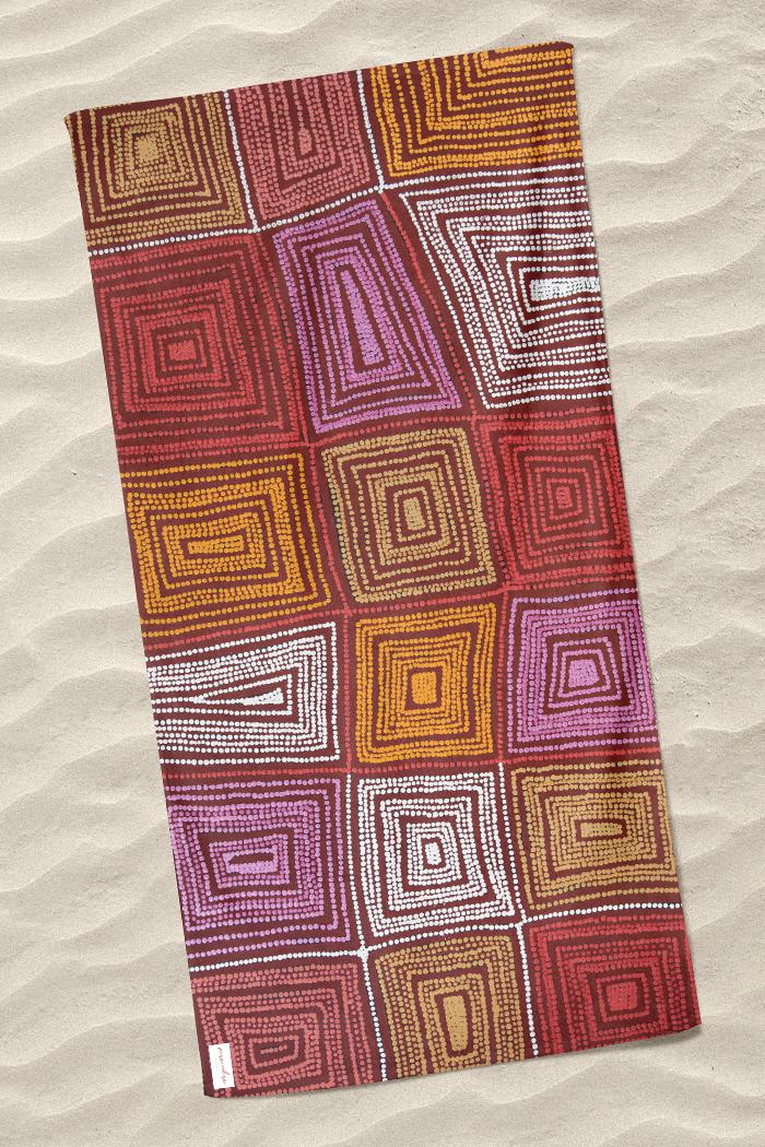 Aboriginal Art Bath Sand Free-Karnta Jukurrpa Beach Towel-Yarn Marketplace