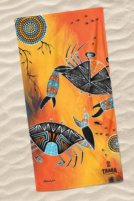 Aboriginal Art Bath Sand Free-Mudcrab Beach Towel-Yarn Marketplace