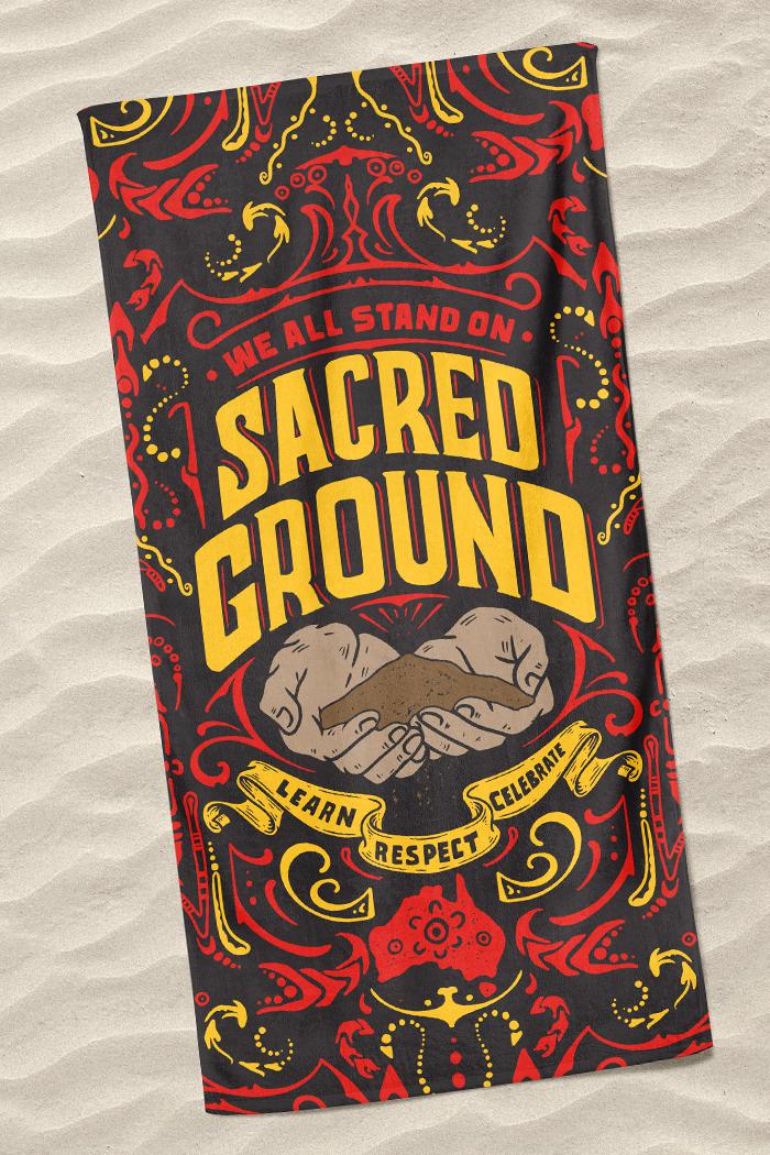 Aboriginal Art Bath Sand Free-Vintage Sacred Ground Beach Towel-Yarn Marketplace