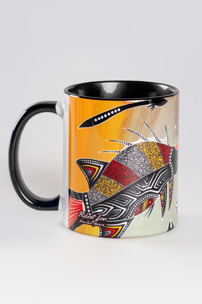 Aboriginal Art Kitchen Warehouse-Barramundi Hunt Ceramic Coffee Mug-Yarn Marketplace