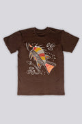 Aboriginal Art Clothing-Barramundi Hunt Dark Chocolate Cotton Crew Neck Unisex T-Shirt-Yarn Marketplace