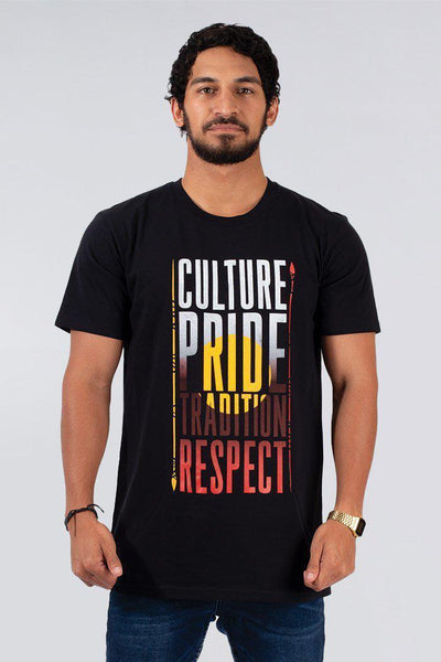 Aboriginal Art Clothing-Culture Pride Black Cotton Crew Neck Men's T-Shirt-Yarn Marketplace