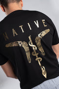 Aboriginal Art Clothing-Native Black Metallic Gold Tall Cotton Crew Neck Men's T-Shirt-Yarn Marketplace