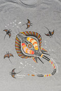 Aboriginal Art Clothing-Stingray Fever Grey Marle Cotton Crew Neck Unisex T-Shirt-Yarn Marketplace