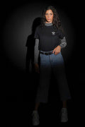 Aboriginal Art Clothing-Original Custodians Black Cotton Crew Neck Women's T-Shirt-Yarn Marketplace