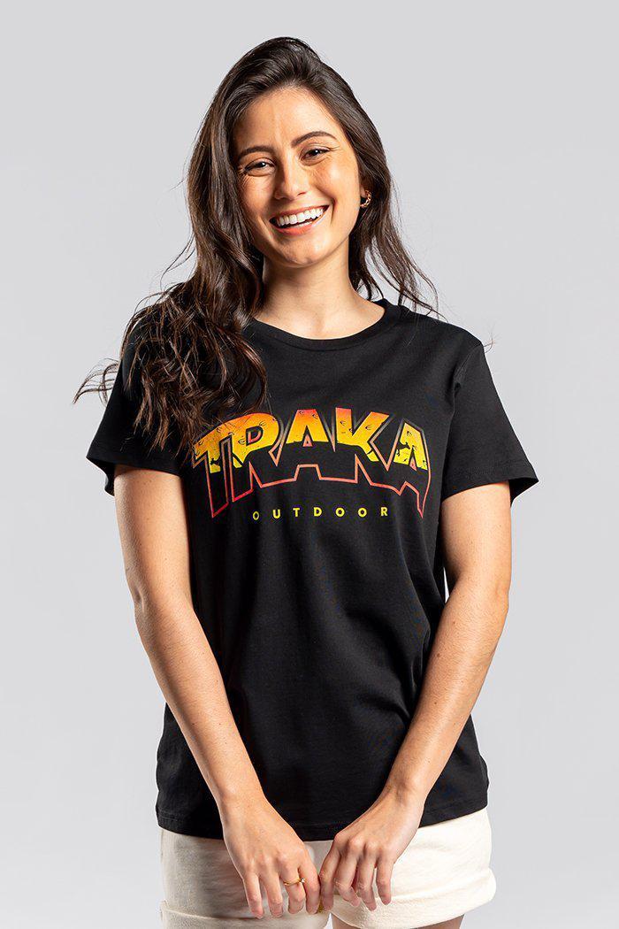 Aboriginal Art Clothing-Outback Sunset Black Cotton Crew Neck Women's T-Shirt-Yarn Marketplace