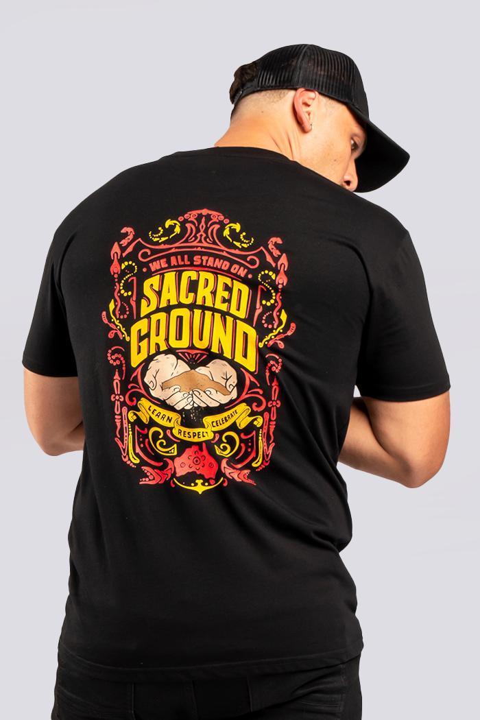 Aboriginal Art Clothing-Vintage Sacred Ground Classic Black Cotton Crew Neck Unisex T-Shirt-Yarn Marketplace
