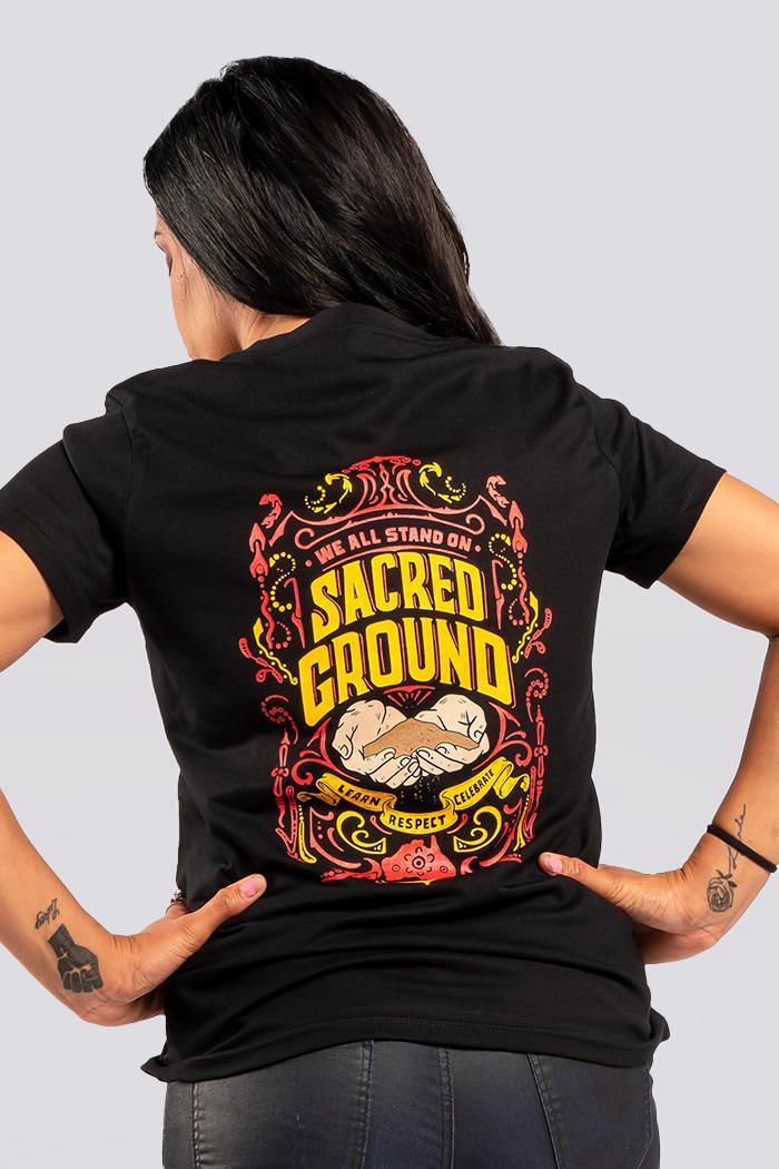 Aboriginal Art Clothing-Vintage Sacred Ground Classic Black Cotton Crew Neck Women's T-Shirt-Yarn Marketplace