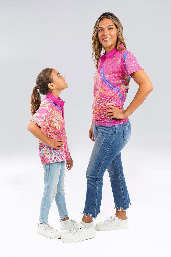 Aboriginal Art Clothing-Mothers Country UPF 50 Kids Polo Shirt-Yarn Marketplace