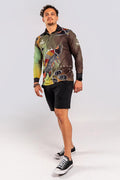 Aboriginal Art Clothing-Barramundi Hunt UPF 50 Unisex Long Sleeve Polo Shirt-Yarn Marketplace