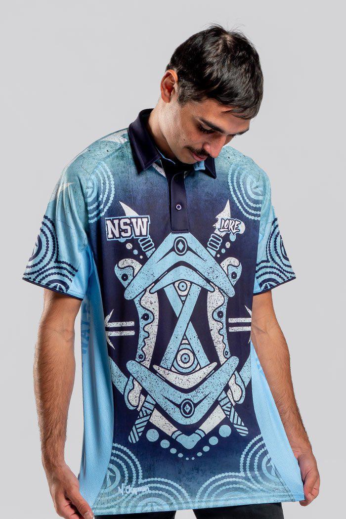 Aboriginal Art Clothing-NSW Tribute Unisex Sports Polo Shirt-Yarn Marketplace