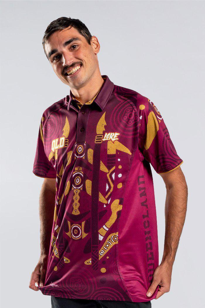 Aboriginal Art Clothing-QLD Tribute Unisex Sports Polo Shirt-Yarn Marketplace
