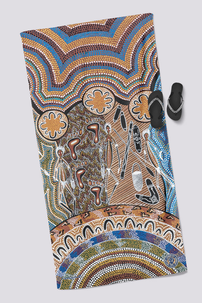Aboriginal Art Bath Sand Free-Walking Together NAIDOC WEEK 2022 Beach Towel-Yarn Marketplace