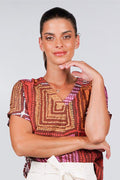 Aboriginal Art Clothing-Karnta Jukurrpa V Neck Women's Short Sleeve Blouse-Yarn Marketplace