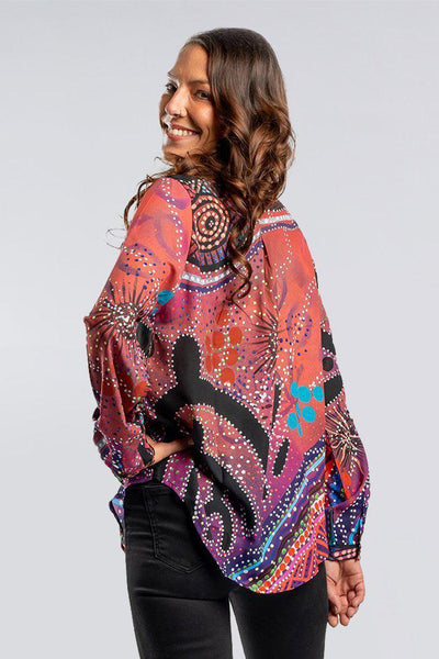 Aboriginal Art Clothing-Leaders V Neck Women's Long Sleeve Blouse-Yarn Marketplace