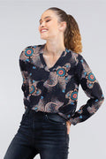 Aboriginal Art Clothing-Our Beautiful Country V Neck Women's Long Sleeve Blouse-Yarn Marketplace