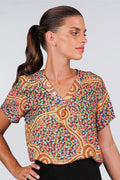Aboriginal Art Clothing-Wardapi V Neck Women's Short Sleeve Blouse-Yarn Marketplace