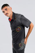 Aboriginal Art Clothing-Communities Black UPF 50 Unisex Polo Shirt-Yarn Marketplace