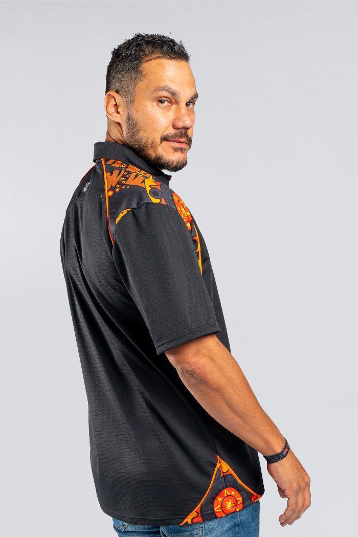 Aboriginal Art Clothing-Cultural Healing UPF 50 Bamboo Contrast Unisex Polo Shirt-Yarn Marketplace