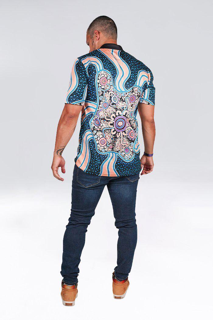 Aboriginal Art Clothing-Our Beautiful Country UPF 50 Unisex Polo Shirt-Yarn Marketplace