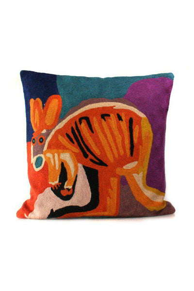 Aboriginal Art Home Decor-Barnes Wool Cushion Cover (Kangaroo) 40x40 cm-Yarn Marketplace